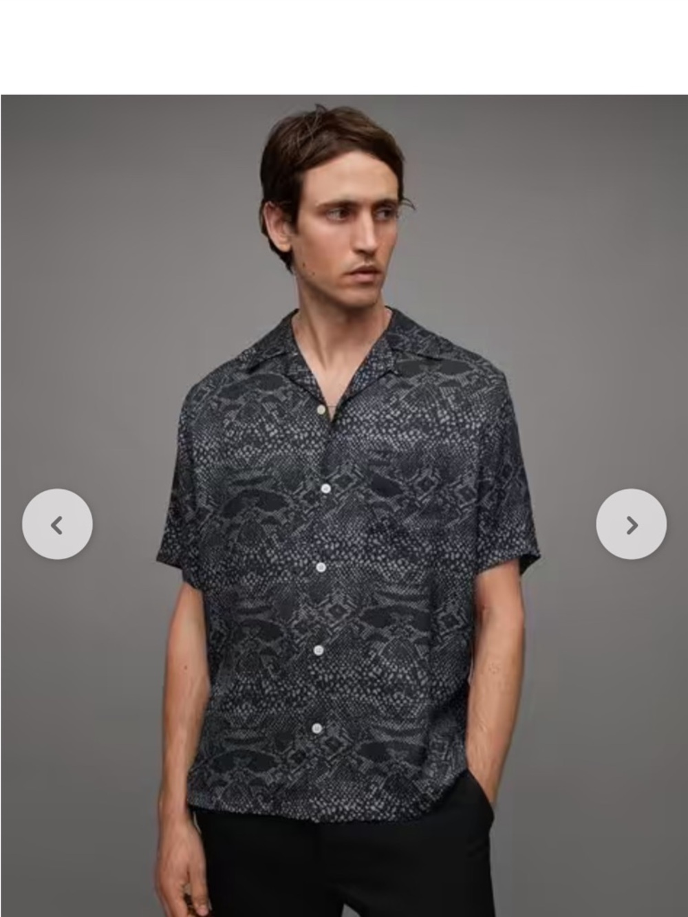 ALLSAINTS Boomslang Black Gray Relaxed Fit Snakeskin Print BLOCKO Shirt Men's XL